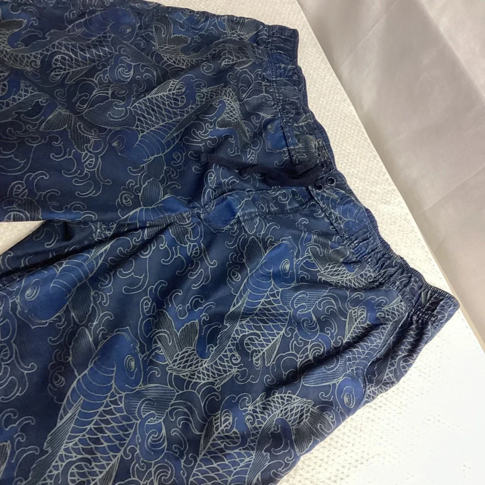 Old Navy Swim Trunks Koi Fish Print Elastic‎ Tie Waist Blue Gray Mens XL Liner